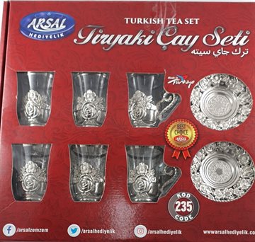 Tykiske te set (Turkish tea set) for 6 personer - sølv