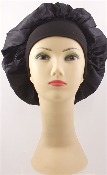 Sleeping Bonnet Cap Normal - Wide Band Satin. Black.(UDSOLGT)