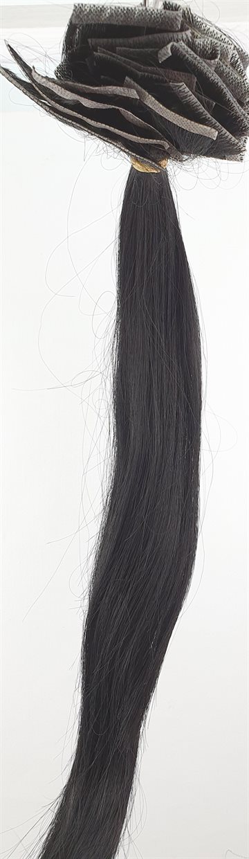 Human Hair - Skin Weft hair (tape on) color 1 Black 18" (45 cm. length.