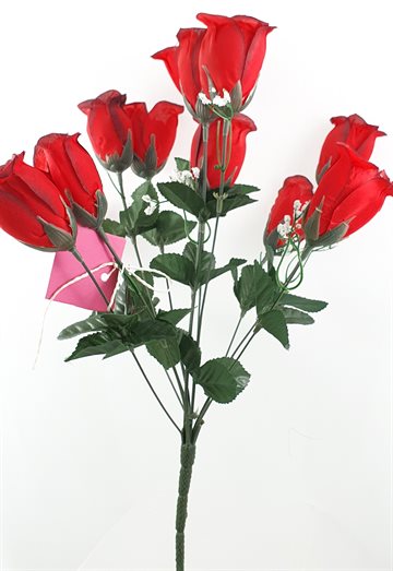 Flot rød rose kunstig blomster med 12 stang.
