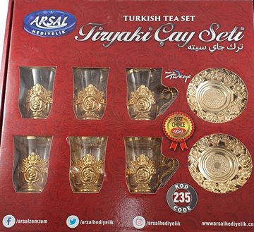 Tykiske te set (Turkish tea set) for 6 personer - Guld farve