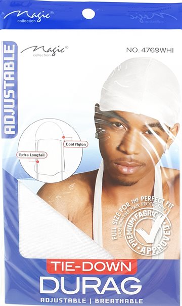 Adjustable  & Breathable Durag - Long Tail Cap White.
