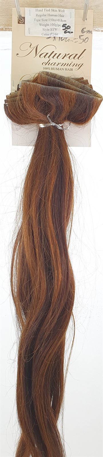  Human Hair - Skin Weft color P2/6 - (MIXED COLOR) Full extention. (UDSOLGT).