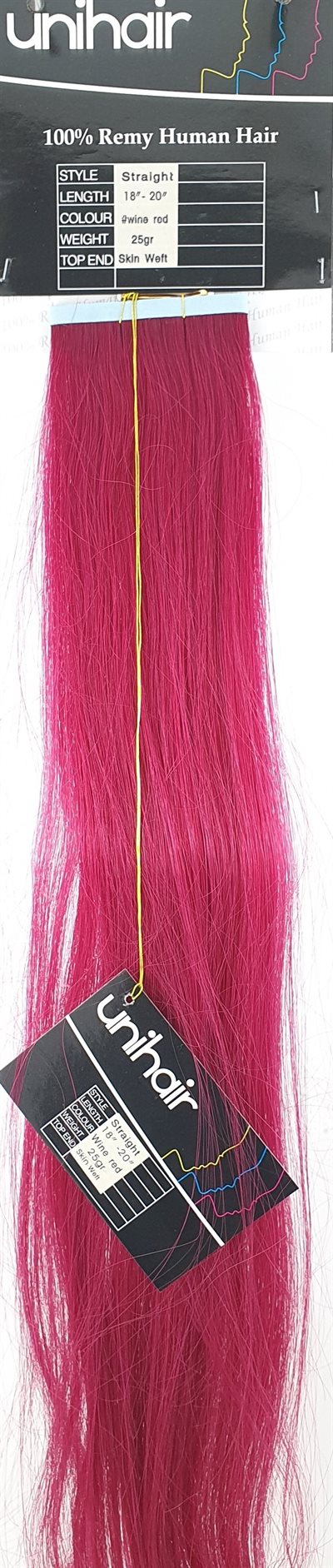 Human Hair - Skin Weft hair, color Wine Red- 18" (45 cm. length.)