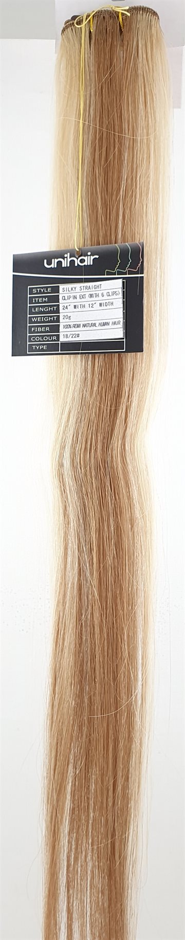 Human Hair - Silky stright 6 Pcs Clips in. 24" (60cm Længde) Farve 18/22.