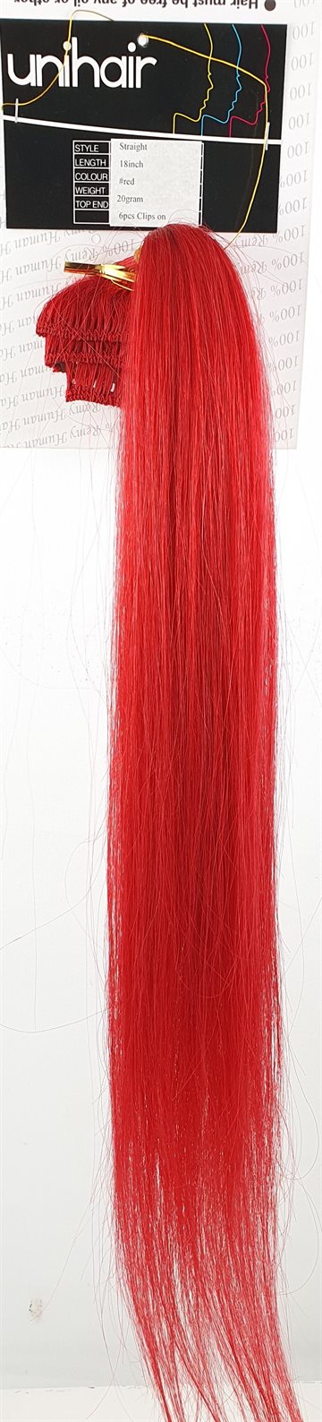 Human Hair - 6 clips på. Farve Rød - 18".