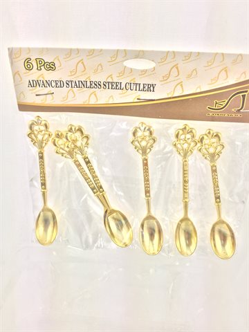 Tea Spoon Small 6 Pcs. Stainless Steel, gold colour