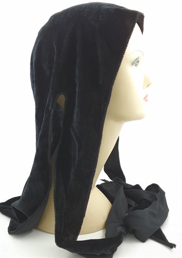 Durag Velvet Extra Long Tail Cap. Black colour. (UDSOLGT)