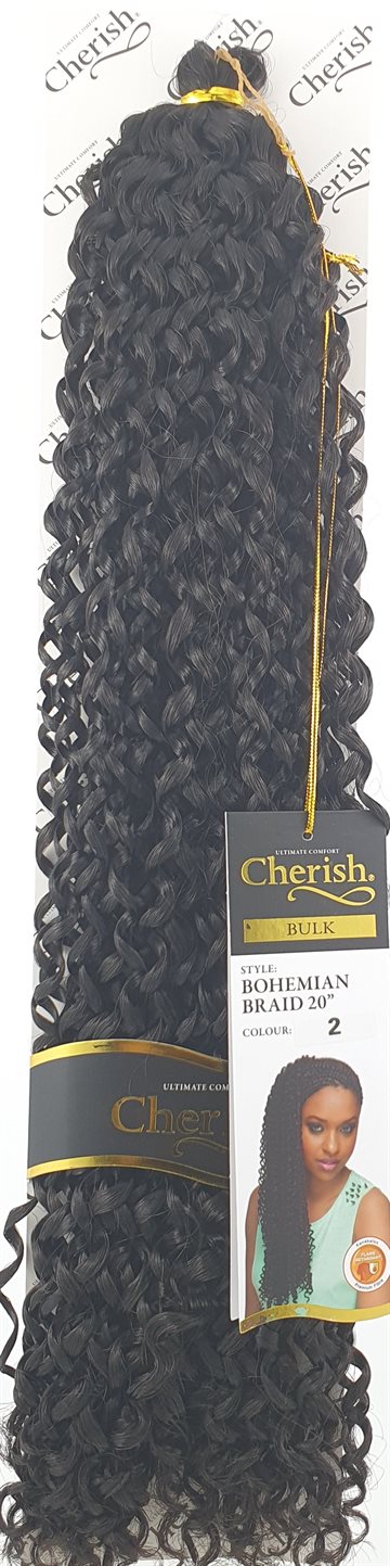 Bohemian Curly Synthetic hair in Bulk colour 2 -  20"(56cm) ca.130gr. (UDSOLGT)